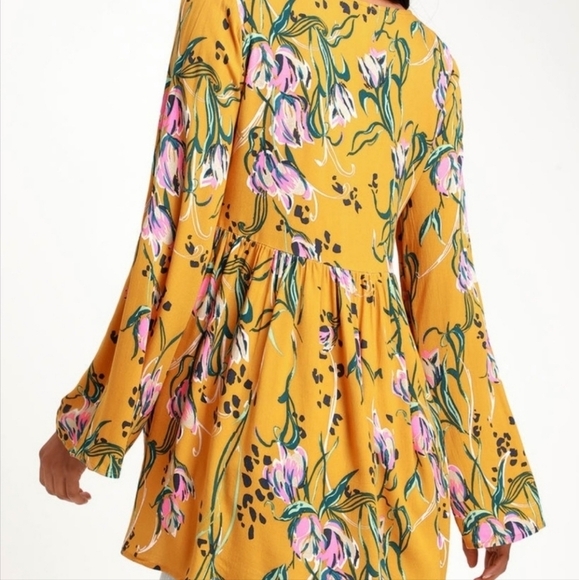 Free People OB815445 Bella Golden Yellow Floral Tunic / Mini Dress Size Small - Picture 3 of 16